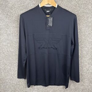PXG Wedge Collar Polo Mens Small Black Stretch Golf Embroidered Logo Preppy‎